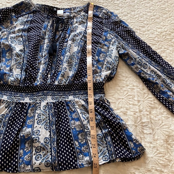 Fun black & white, white & blue & black, blue, white & black patchwork boho top - Picture 9 of 16